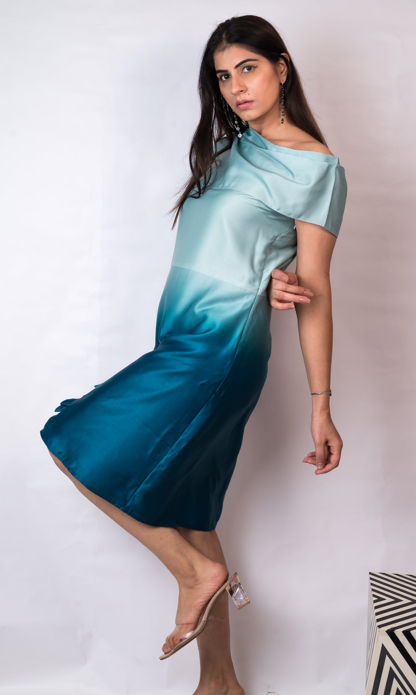 Lyon dress- aquamarine ombre pleated dress