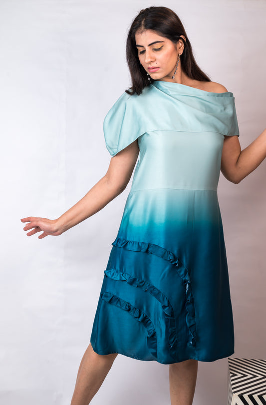 Lyon dress- aquamarine ombre pleated dress