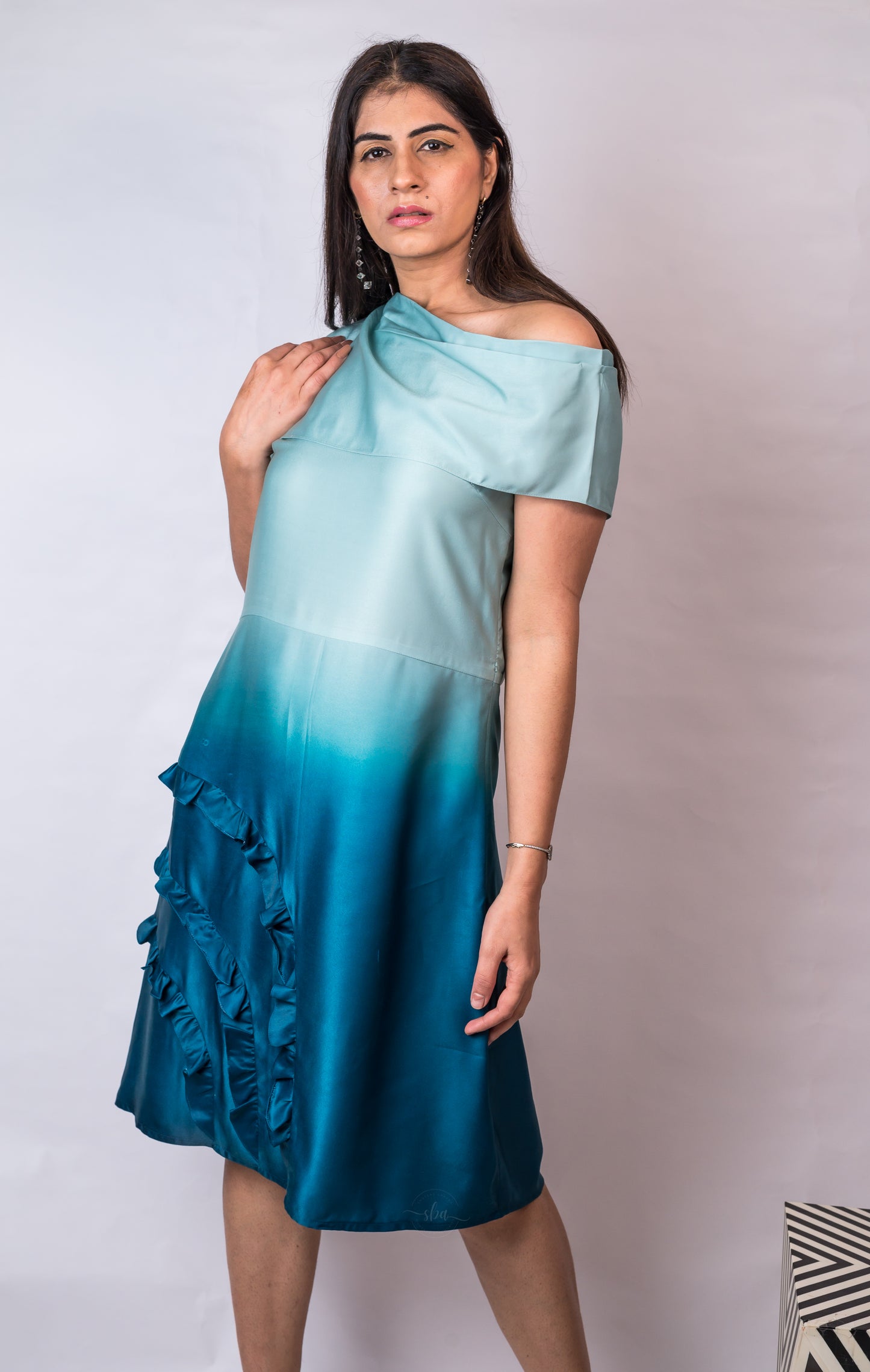 Lyon dress- aquamarine ombre pleated dress