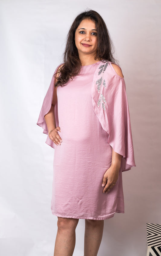 Milan dress- pink cape dress sequin handwork