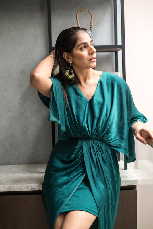 Barcelona dress- Emerald green pleated dress