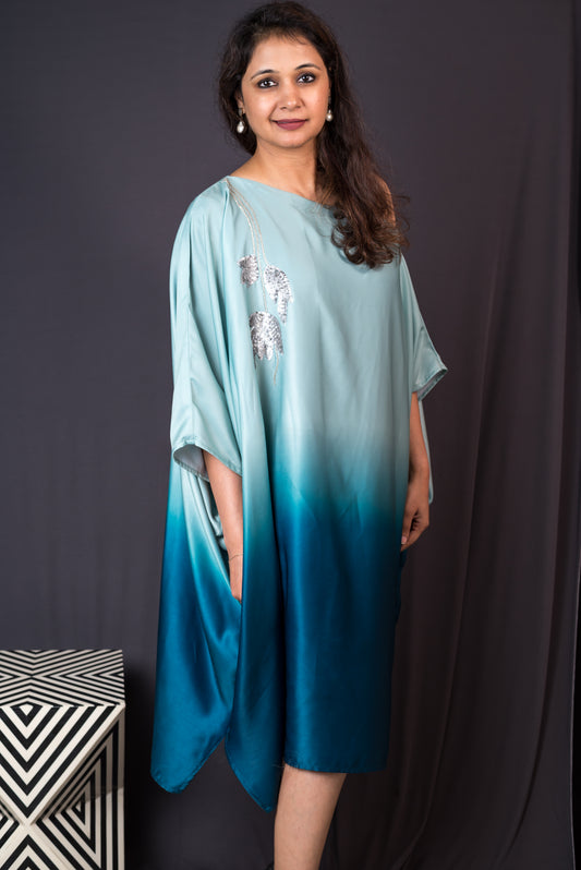 Milos dress- aquamarine ombre kaftan dress with sequin handwork