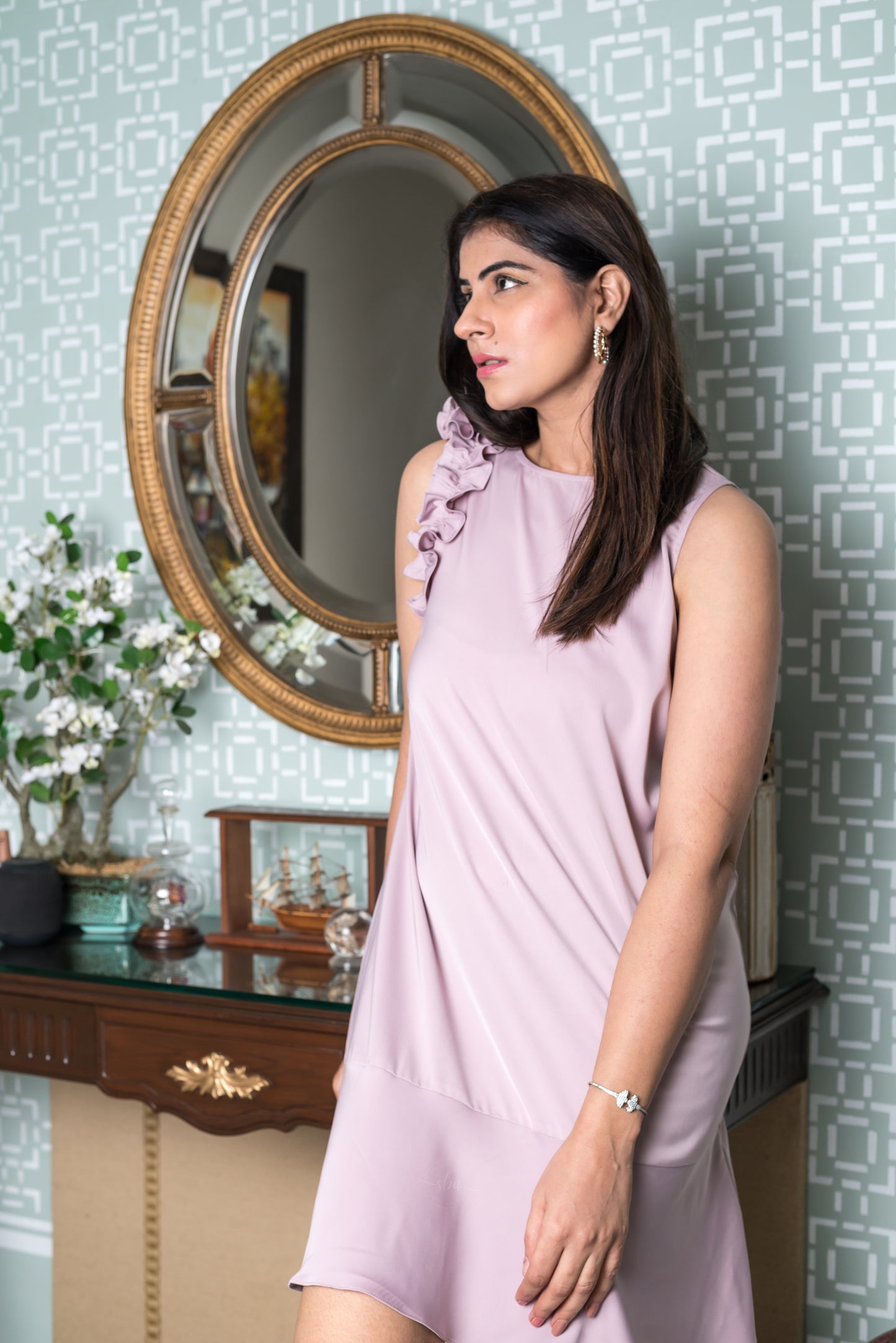 Bodrum dress- lavender dress with frill detail