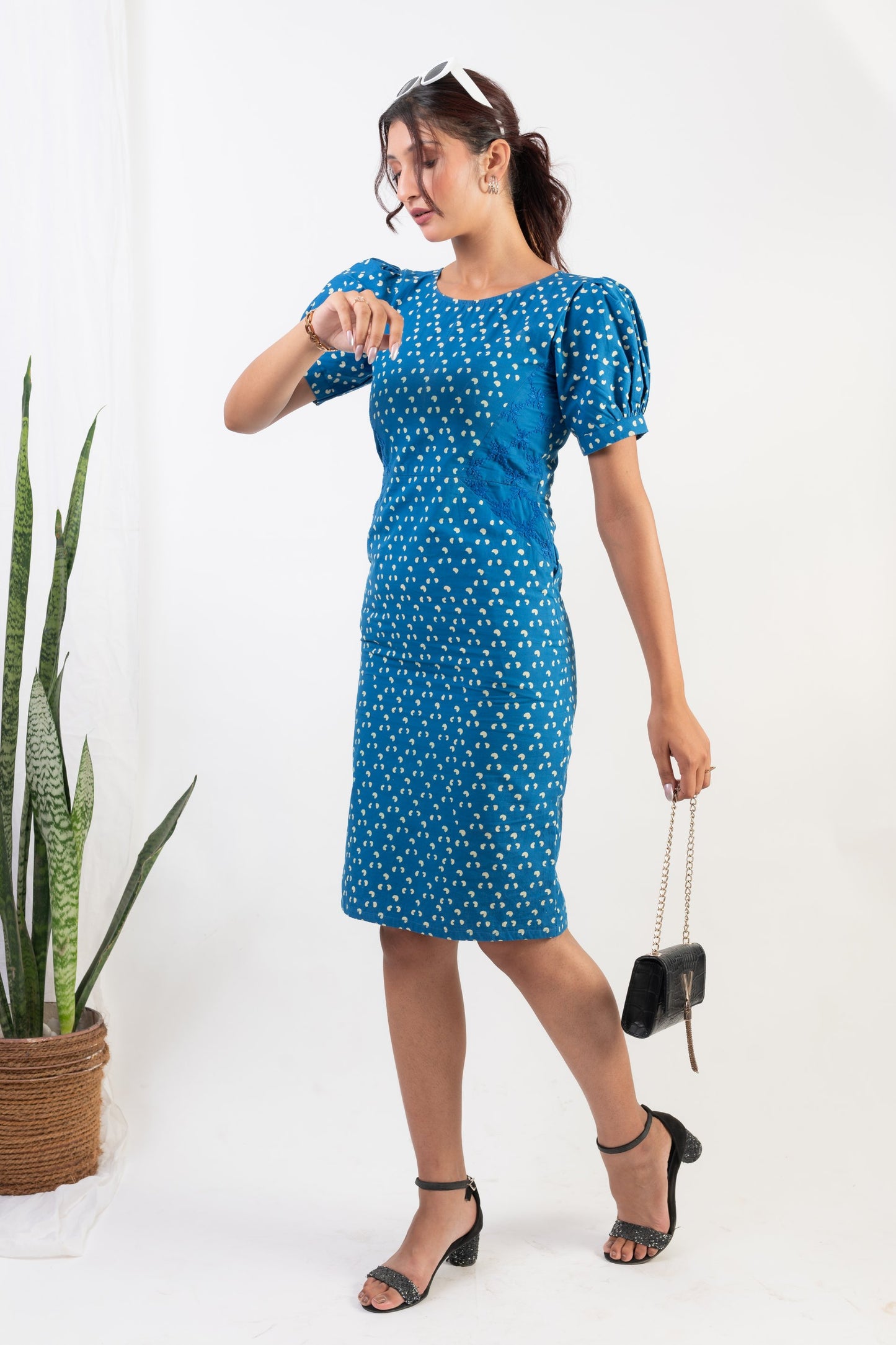 Indigo dress. Blockprint X Chikankari