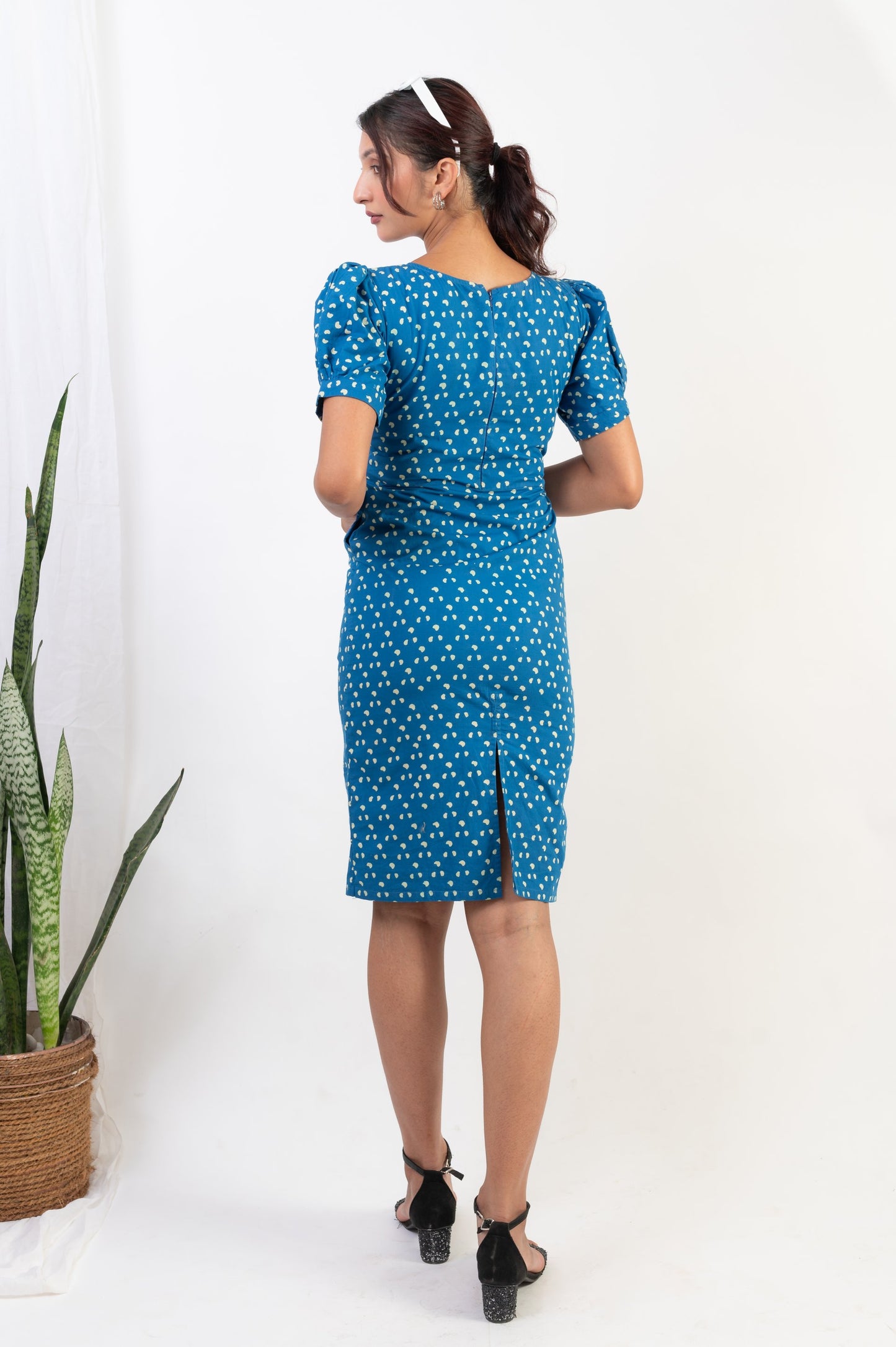 Indigo dress. Blockprint X Chikankari