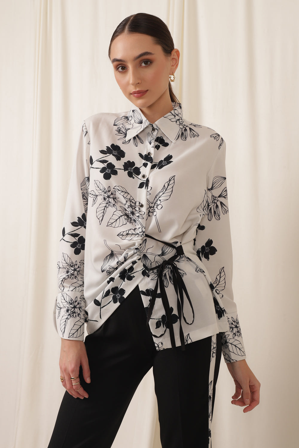 TIE UP SHIRT FLORAL WHITE