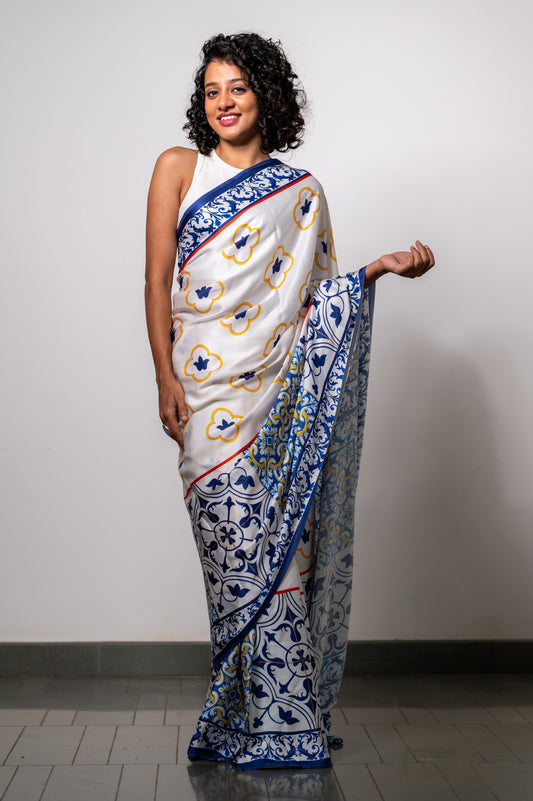 YELLOW BLUE MOSAIC GRACE SAREE