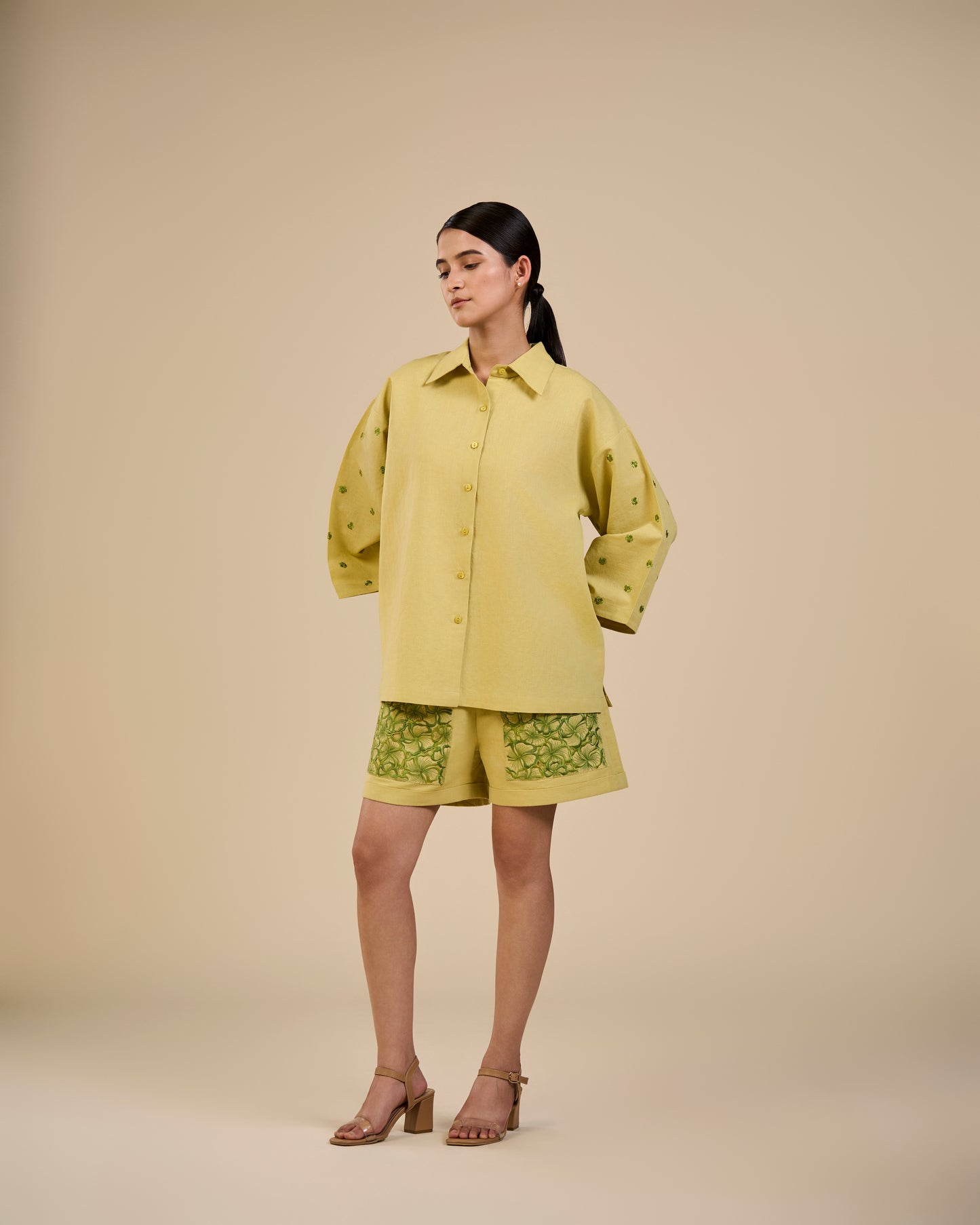 Lime Green Shirt with embroidered sleeves