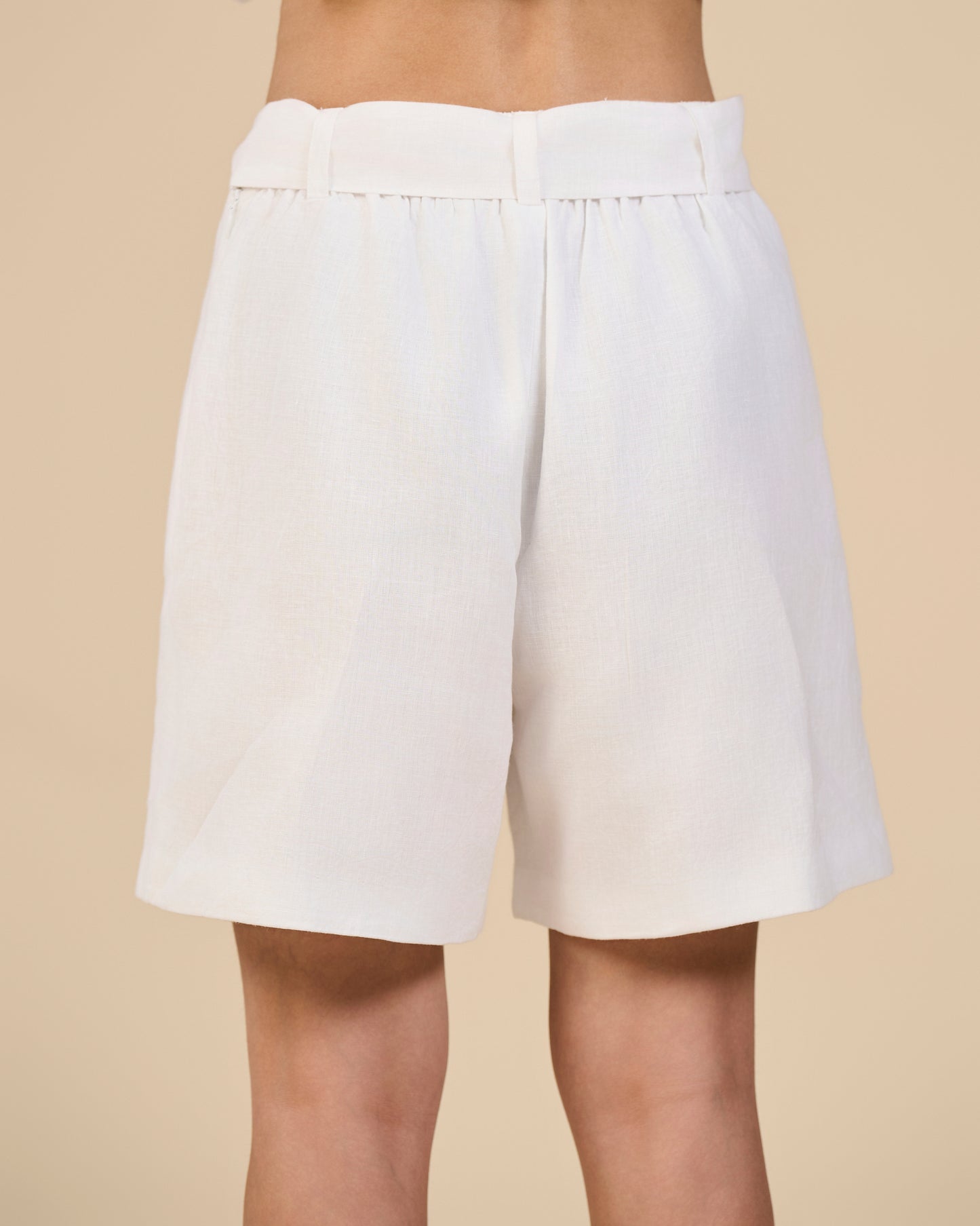 White Linen Shorts with Belt