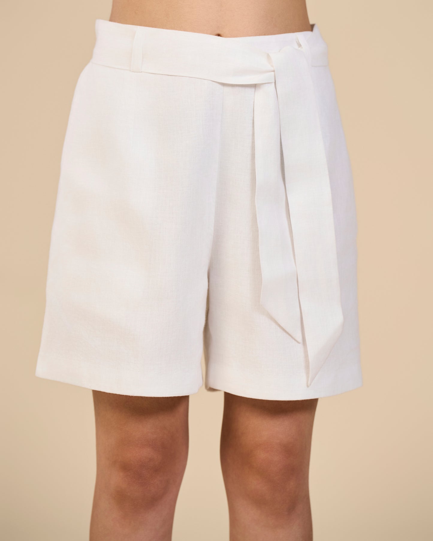 White Linen Shorts with Belt