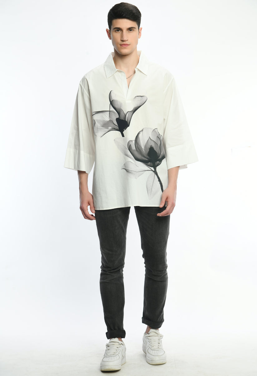 Trendy white unisex cotton oversized shirt