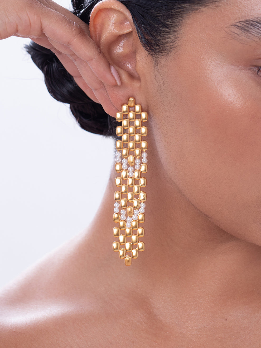 Pearly Golden Rain Danglers