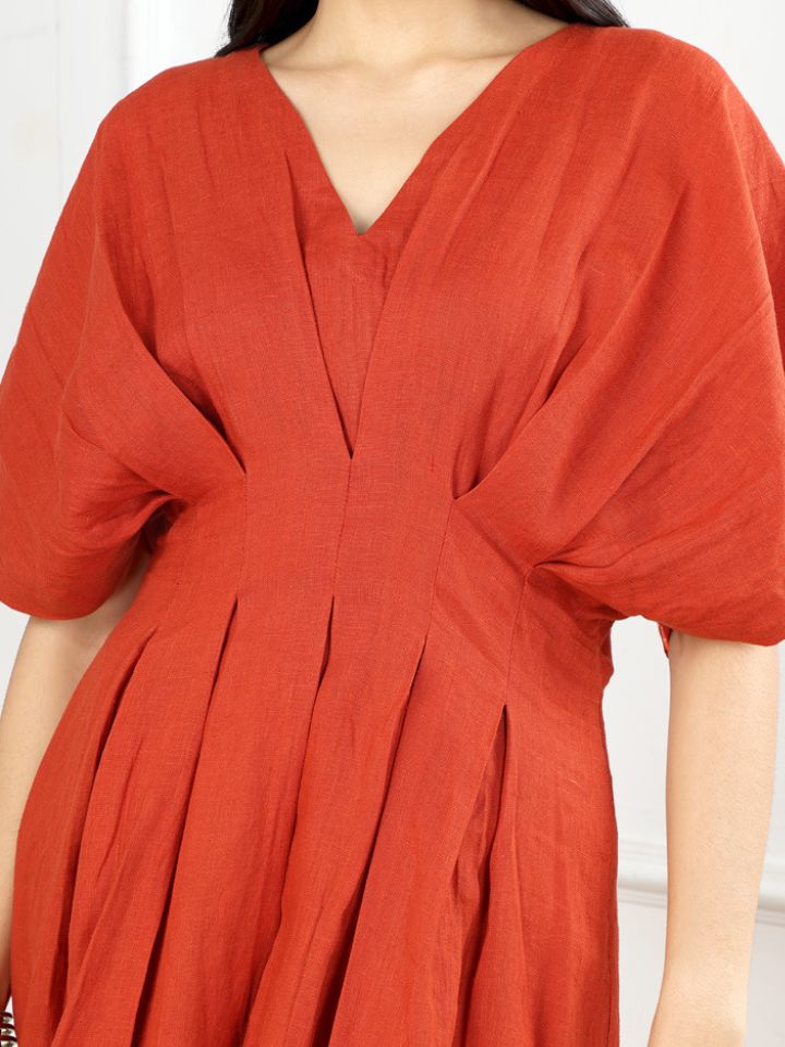 Burnt Orange Linen Puff Dress - Image 2
