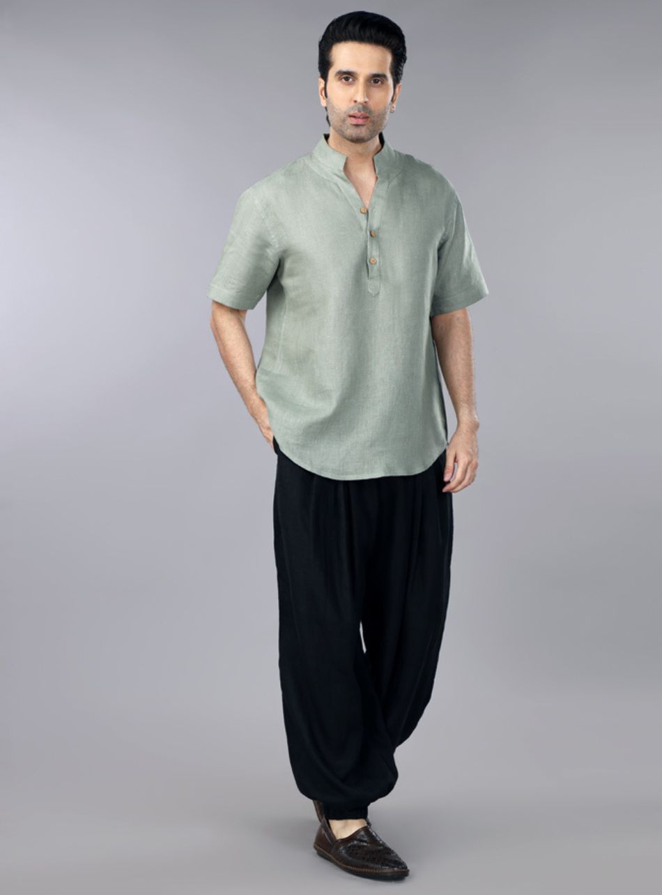 Sage Green Linen Casual Short Sleeves Shirt