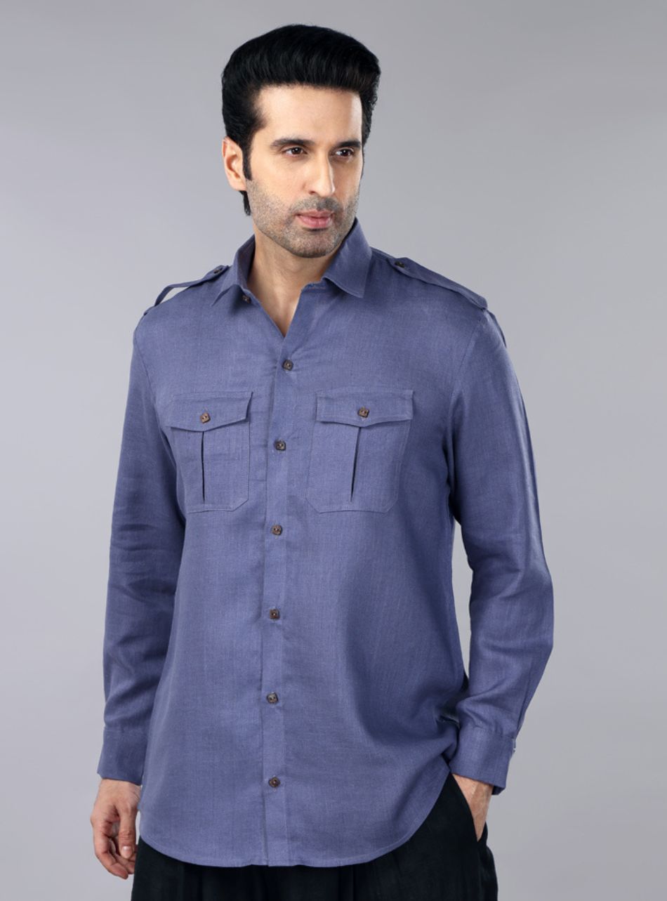 Slate Grey Linen Pocket Shirt
