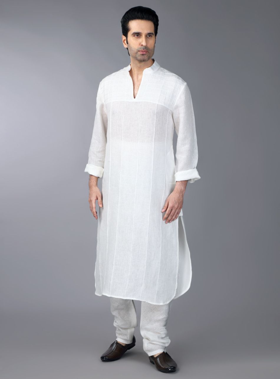 Ivory Linen Pintucks Kurta Set