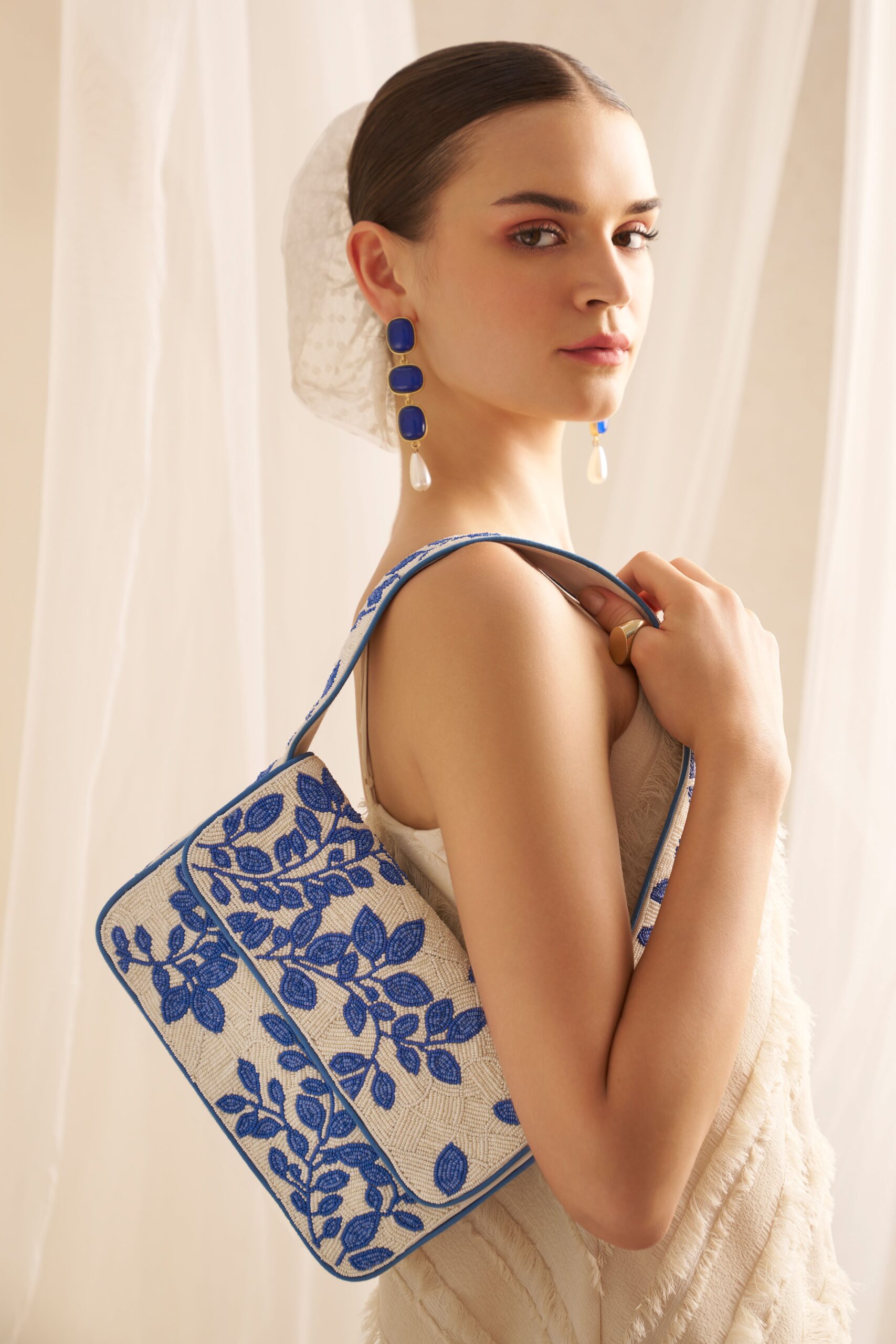 BLUE AND WHITE GENIE SHOULDER BAG