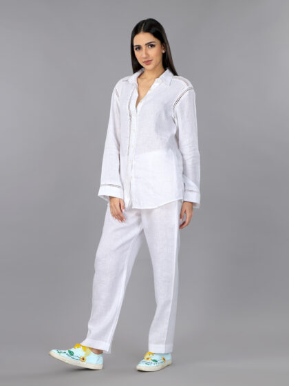 Frost White Linen Shirt & Pant Loungewear Set