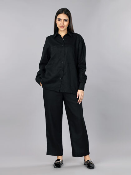 Pitch Black Linen Oversized Shirt Set