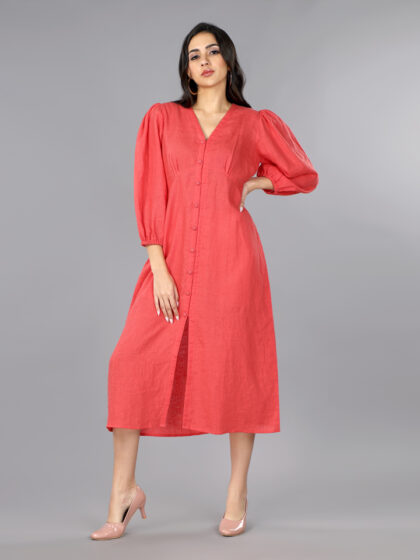 Salsa Linen Balloon Sleeves Dress