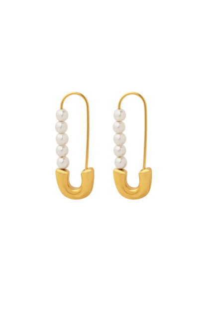 Gold Plated Pearl Safety Pin Earrings