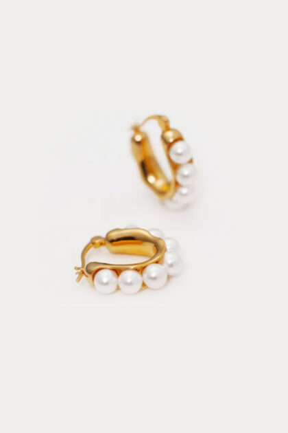 Gold Plated Pearl Hoop Earrings