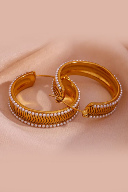 Gold Plated Large  Pearl Hoop Earrings