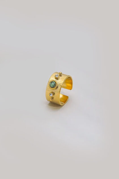 Gold Plated Classic Natural Marble Stone Ring