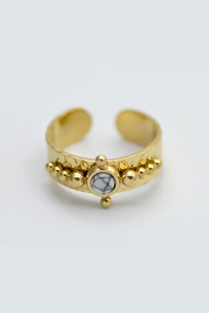 Gold Plated Royal White Marble Ring