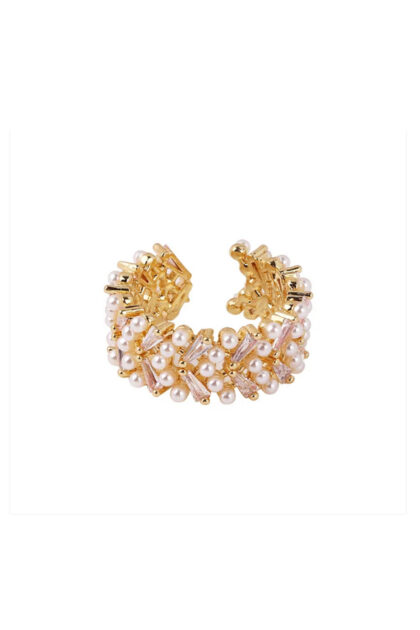 Gold Plated Classic Glam Pearl Zircon Ring