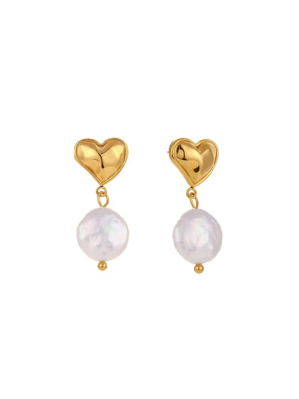 Gold Plated Pearl Heart Dangler Earrings