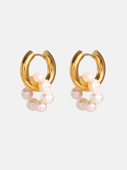 Gold Plated Pearl Hoop Earrings