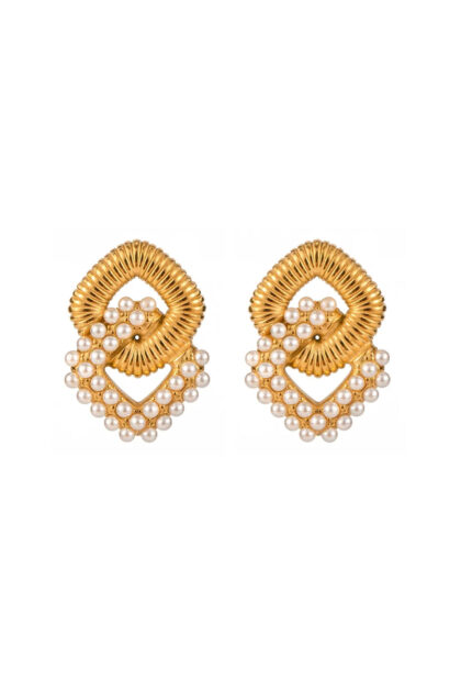 Gold Plated Square Pearl Stud Earrings