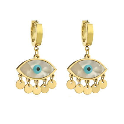 Gold Plated Evil Eye Dangler Hoop Earrings